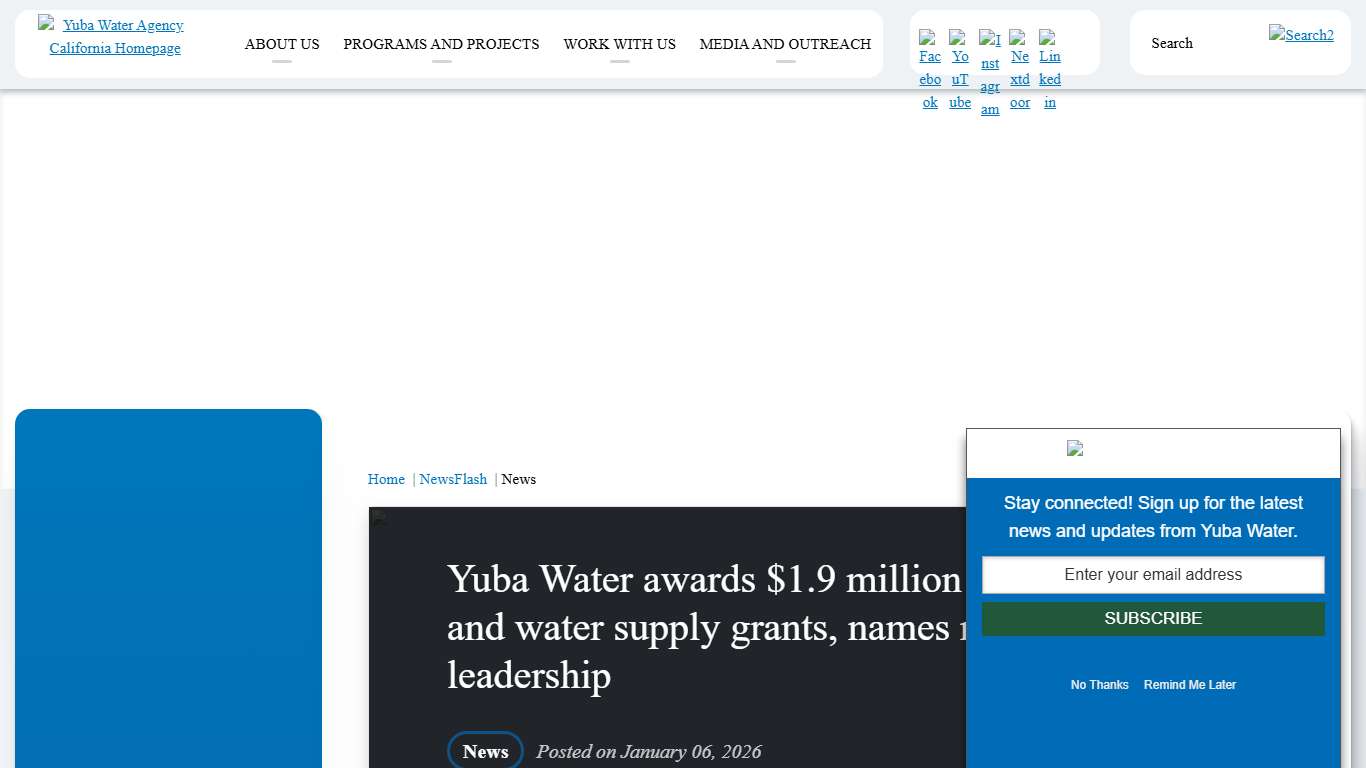 Yuba Water awards $1.9 million in flood risk and water supply grants, names new board leadership • Yuba Water Agency, CA