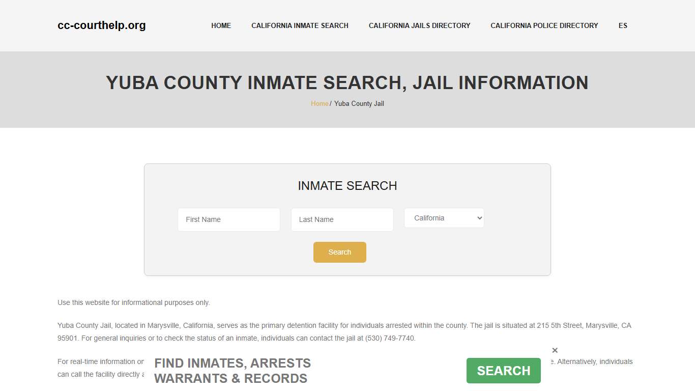 Yuba County Inmate Lookup, Jail Roster